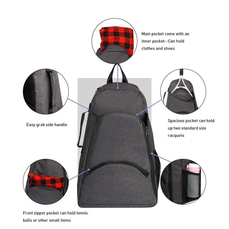 No branded Tennis Bag Tennis Backpack - Tennis Bags for Women and Men to Hold 1 or 2 Tennis Rackets/Racquets, Multifunctional Sports Bag - Image 4